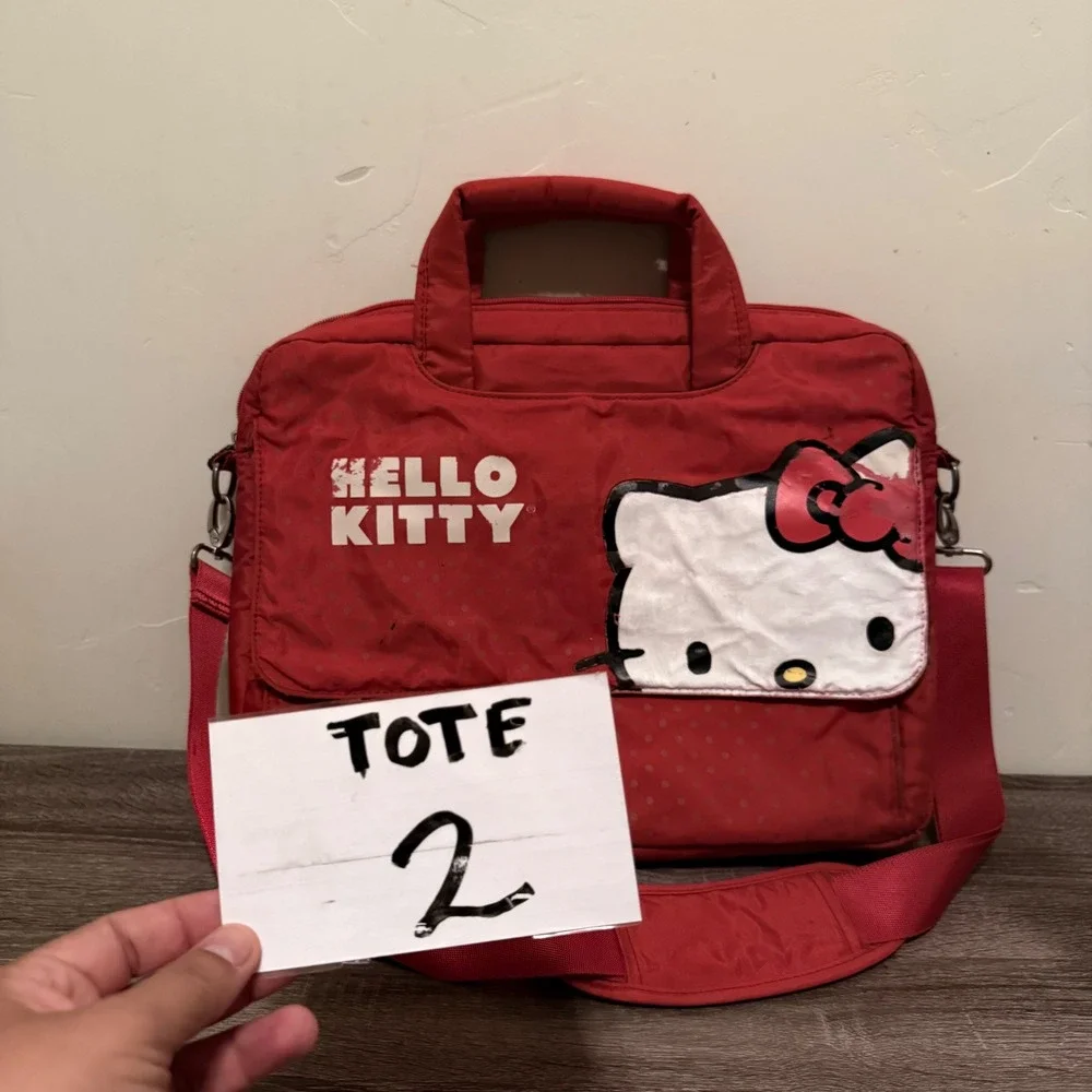 Y2K Sanrio Hello Kitty Laptop Messenger Bag Polka Dot Graphic Red